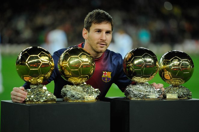 Messi With ballon d'or trophy